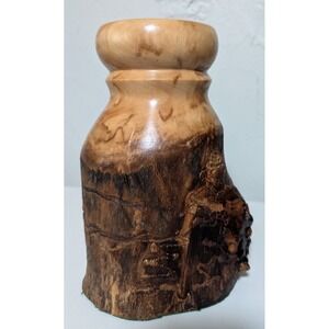 Vintage Burl Wood‎ Candle Holder Hand-Turned Taper/Pillar Green Felted Bottom